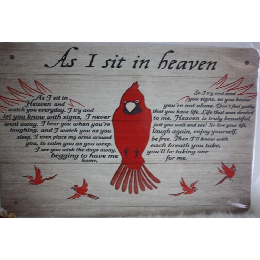 As I Sit in Heaven Cardinal Metal Tin Sign 8x12 Door Wall Decor Hanging NIP - Picture 2 of 3